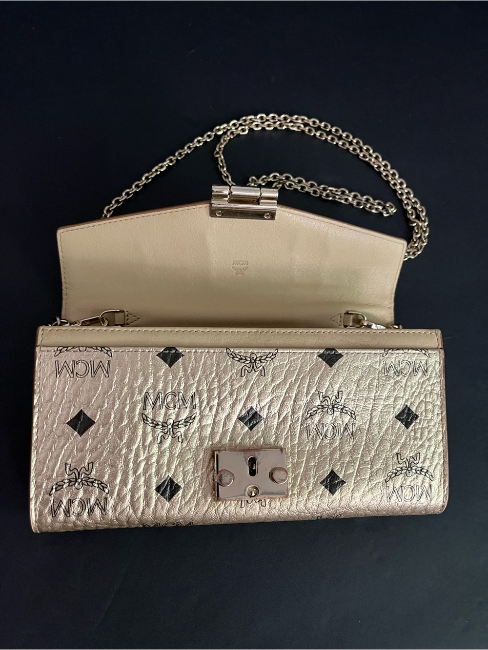 MCM Small Patricia Crossbody Wallet -  Metallic Gold Leather - Picture 4 of 13